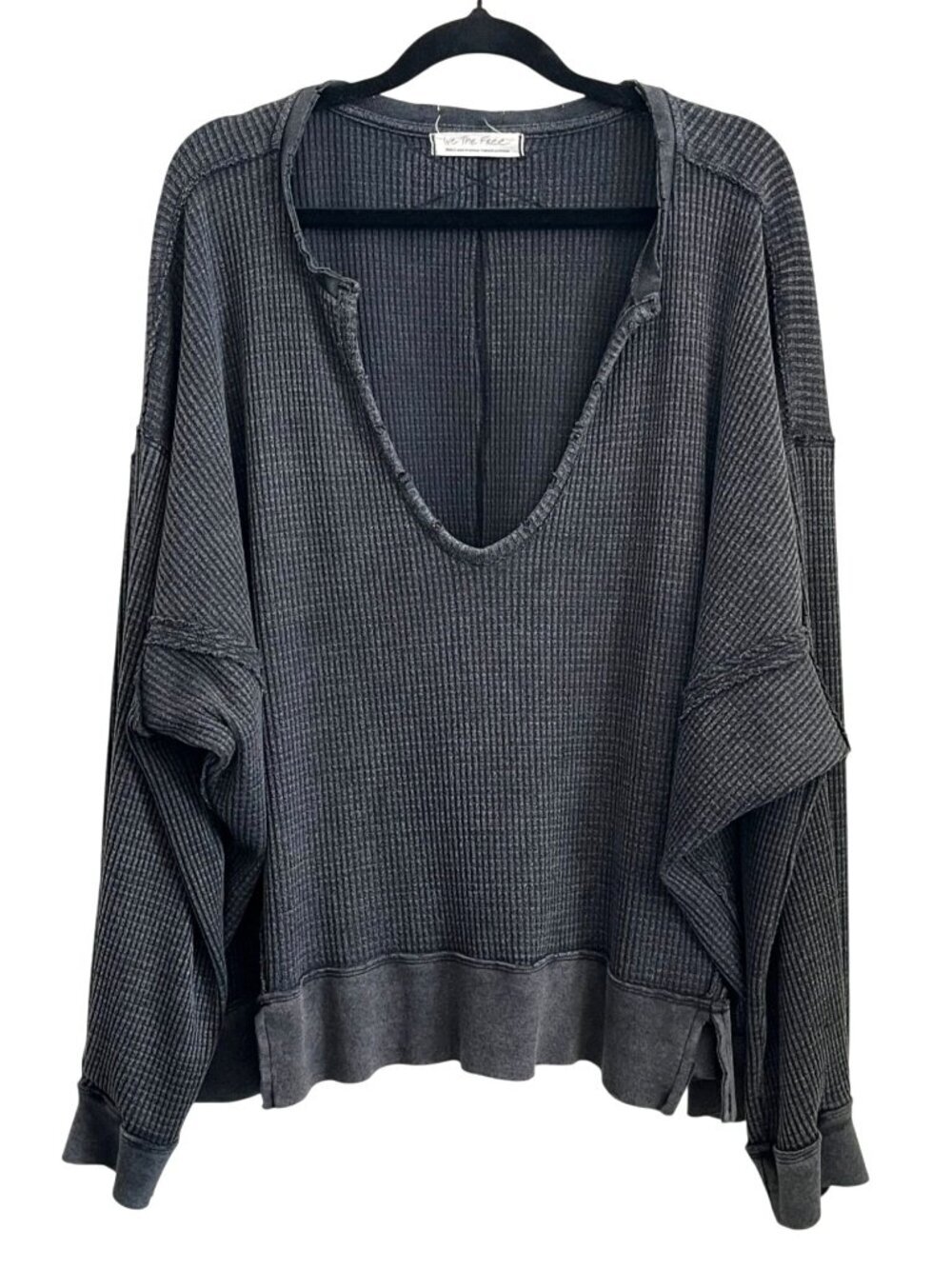 Free People We The Free Buttercup Thermal Top Black S Oversized Waffle Knit Boho